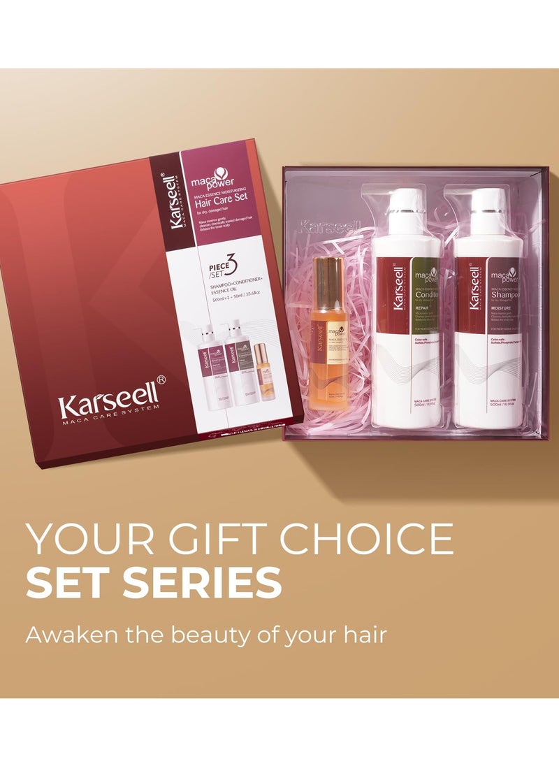 KarseellCollagen Hair Treatment Maca Essence Hair Care Set, Hair Oil Shampoo and Conditioner Set
