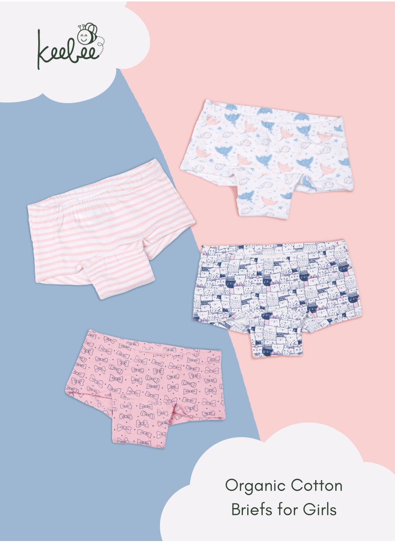4 Pack Girls Briefs 95% Organic Cotton 5% Elastane, Soft and Comfortable Underwear for Girls