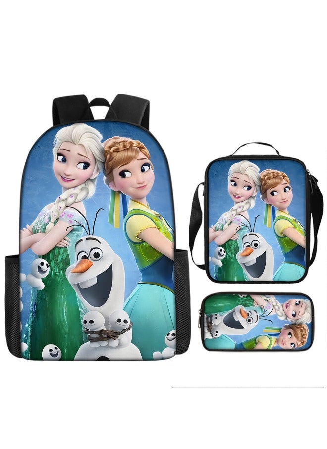 Princess Elsa Theme Printed Cute Fashion Backpack, Shoulder Bag, and Pencil Case Set