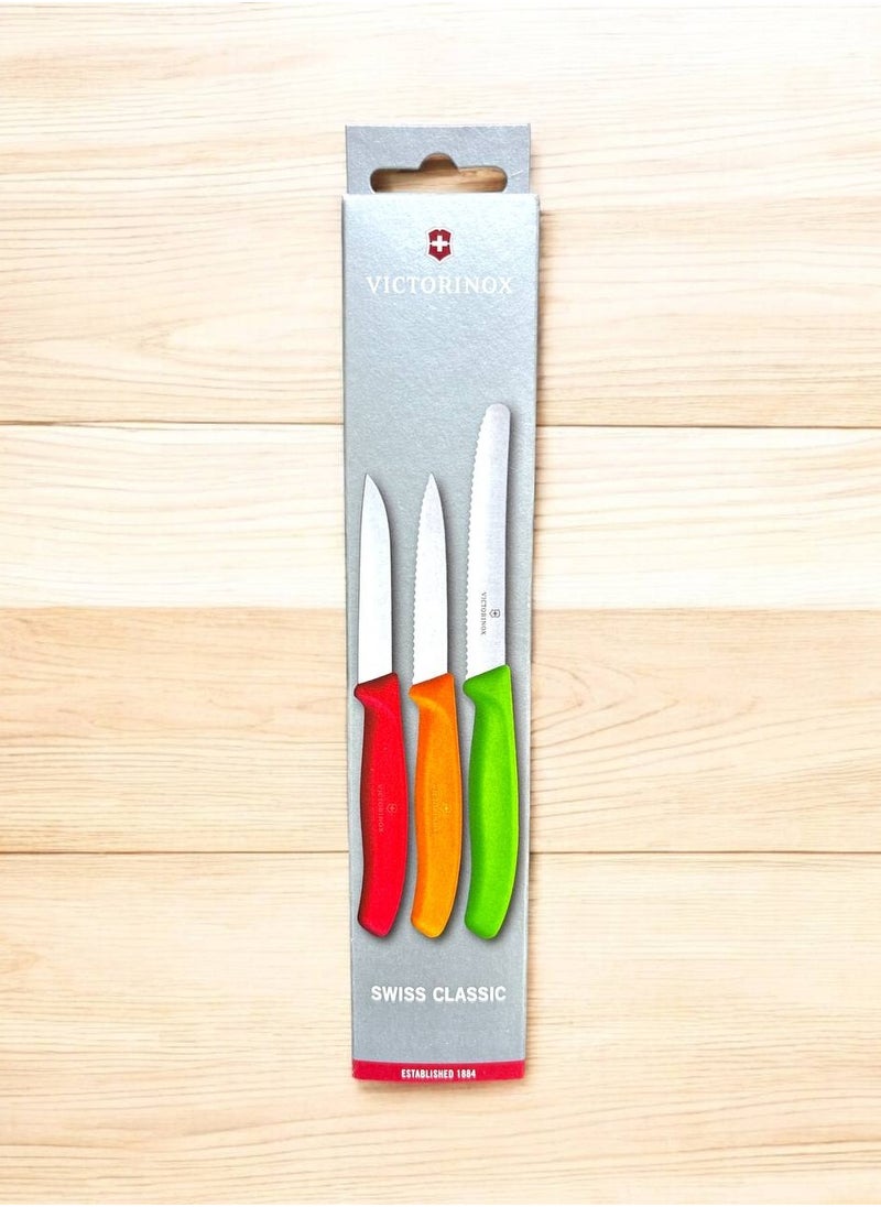 Victorinox Vegetable Knife Set, 3 pcs, red, Orange, Green, 6.7116.32