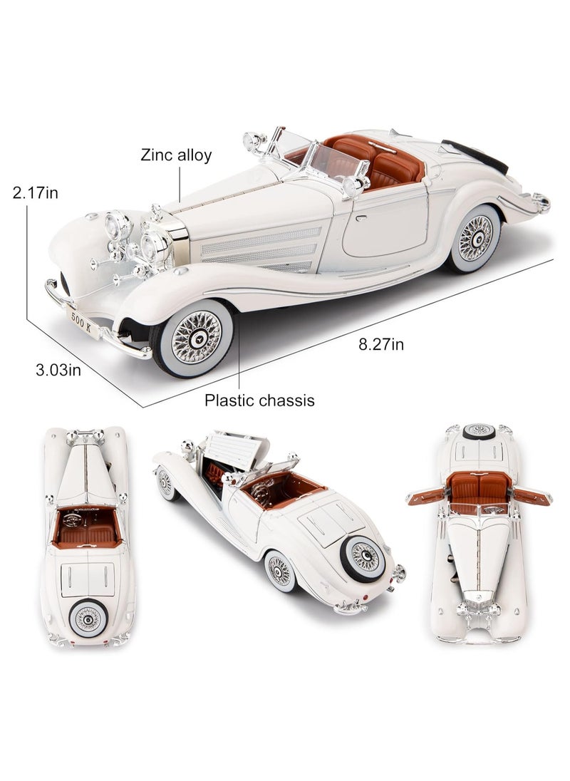 1:24 Scale Benz 500K Diecast Classic Car Model – Pull Back Toy with Sound & Light, Retro Collectible Vehicle Gift for Kids & Adults