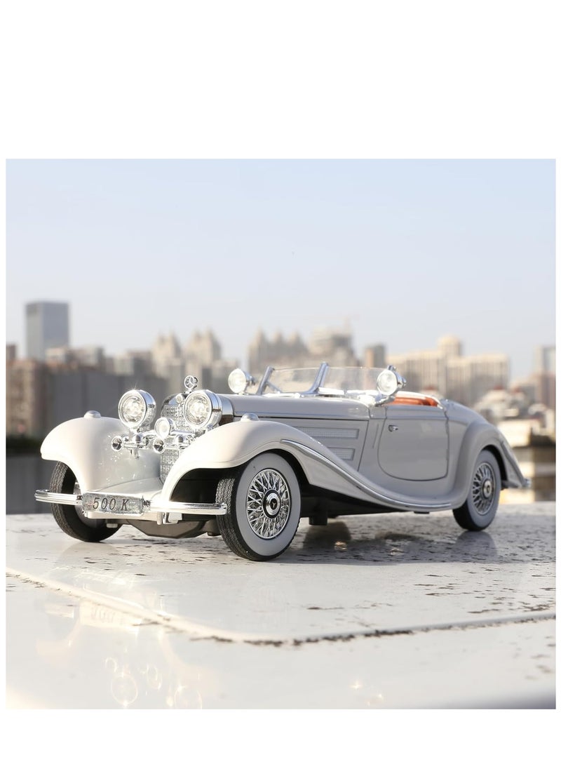 1:24 Scale Benz 500K Diecast Classic Car Model – Pull Back Toy with Sound & Light, Retro Collectible Vehicle Gift for Kids & Adults