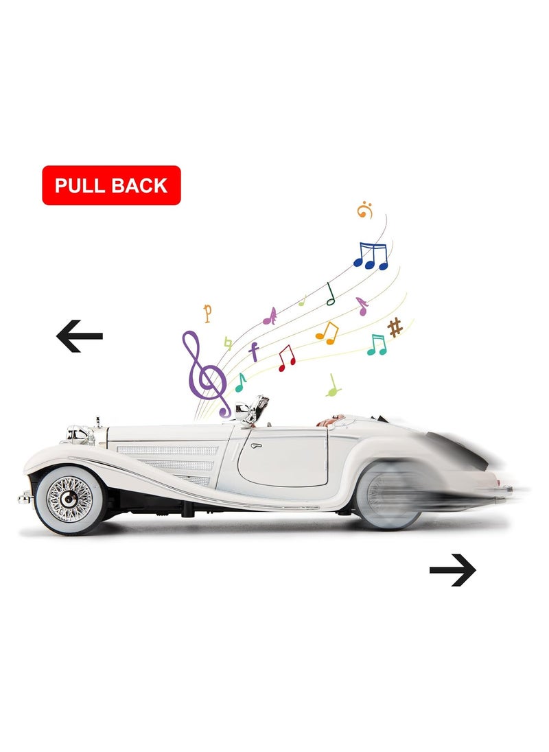 1:24 Scale Benz 500K Diecast Classic Car Model – Pull Back Toy with Sound & Light, Retro Collectible Vehicle Gift for Kids & Adults