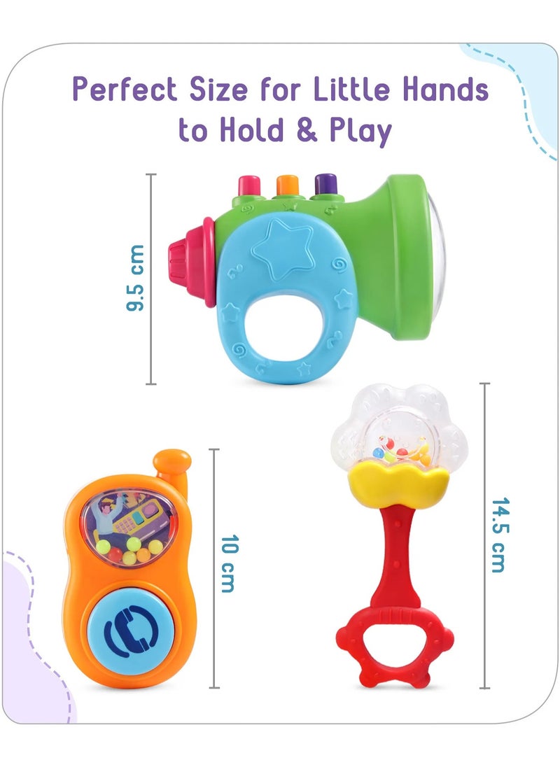 Babyhug Musical Rattles Gift Set, No Sharp Edges, Lightweight, Sturdy, 0 Months+, Pack of 3 - Multicolour
