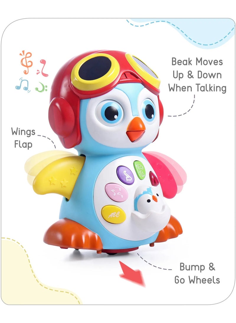 Babyhug Premium 3-in-1 Bump & Go Smart Swing Penguin, Lights & Sounds, Eyes Blink & Wings Flap, Two Modes, 12 Months+, 14 x 16.5cm - Blue