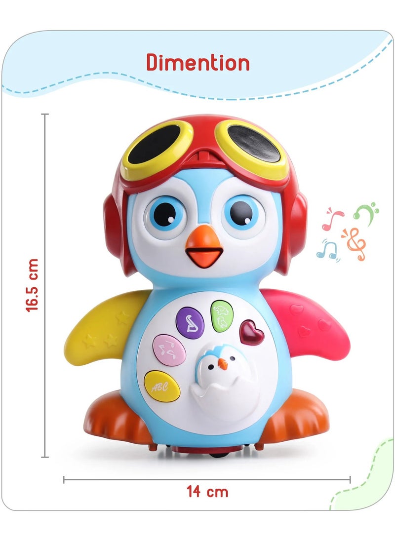 Babyhug Premium 3-in-1 Bump & Go Smart Swing Penguin, Lights & Sounds, Eyes Blink & Wings Flap, Two Modes, 12 Months+, 14 x 16.5cm - Blue