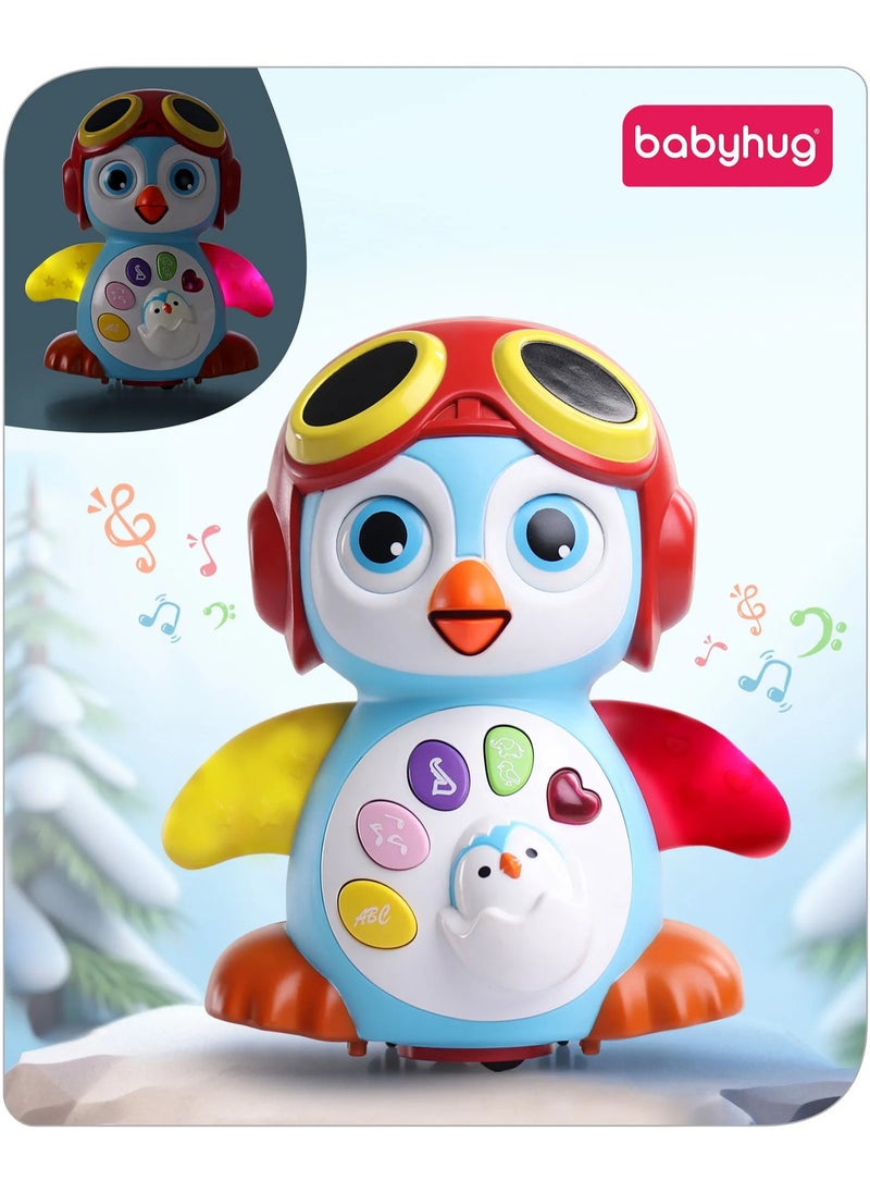 Babyhug Premium 3-in-1 Bump & Go Smart Swing Penguin, Lights & Sounds, Eyes Blink & Wings Flap, Two Modes, 12 Months+, 14 x 16.5cm - Blue
