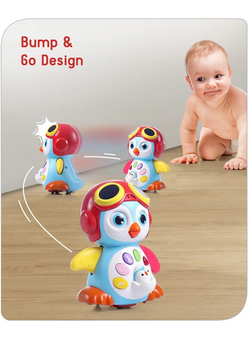 Babyhug Premium 3-in-1 Bump & Go Smart Swing Penguin, Lights & Sounds, Eyes Blink & Wings Flap, Two Modes, 12 Months+, 14 x 16.5cm - Blue