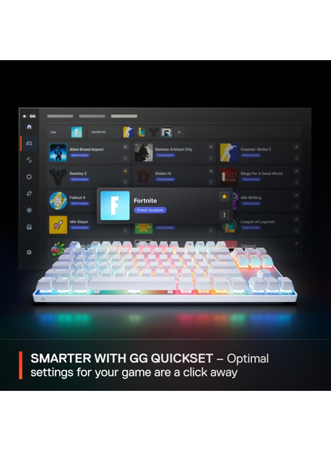 SteelSeries Apex Pro TKL Gen 3 White US Layout Keyboard OmniPoint 3.0 Switches, Adjustable Actuation, Rapid Trigger, Game-Ready Presets, Protection Mode, Rapid Tap / SOCD, OLED, RGB, PBT Keycaps, USB-C - White