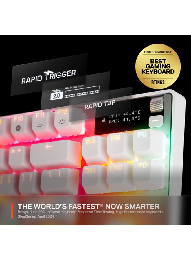 SteelSeries Apex Pro TKL Gen 3 White US Layout Keyboard OmniPoint 3.0 Switches, Adjustable Actuation, Rapid Trigger, Game-Ready Presets, Protection Mode, Rapid Tap / SOCD, OLED, RGB, PBT Keycaps, USB-C - White