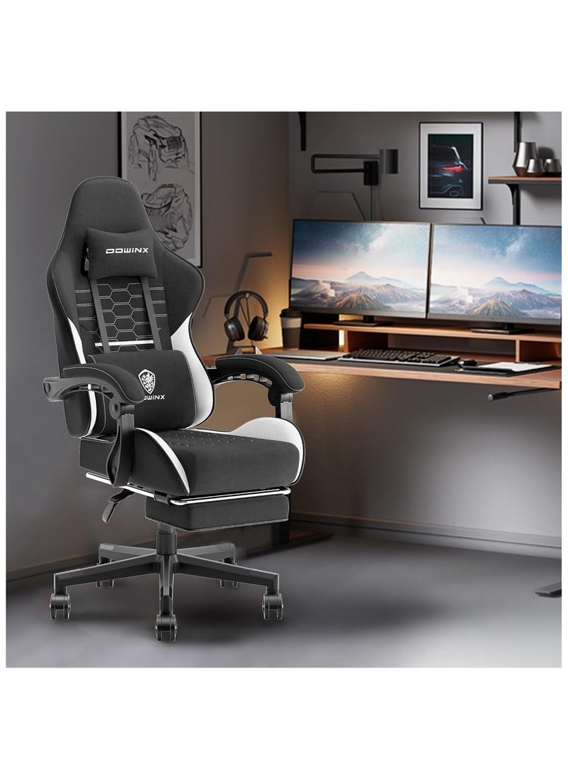 Dowinx LS 6658B Ergonomic High Back Gaming Chair with Lumber Support and Headrest, PU Leatherette Executive Swivel Rolling Gaming Chair Ideal for Home and Office - Black and White