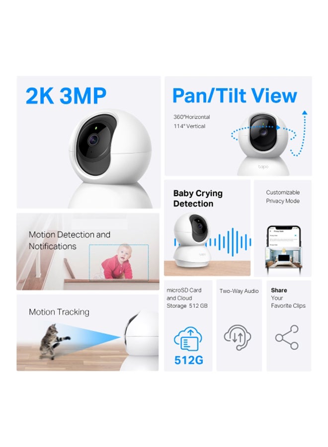 Tapo 2K Pan/Tilt Home Security Wi-Fi Camera| 360° View|Baby Crying Detection|Motion Tracking & Detection| Advanced Night Vision|2-Way Audio|Works with Alexa & Google Home (TC71)