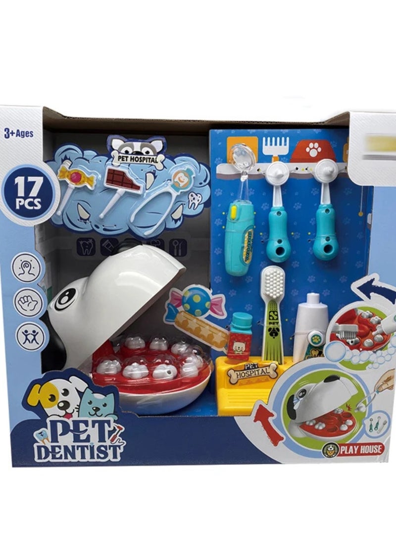 Doctor Kit Role Play Toy Set - 17PCS Educational Pet Dentist Medical Box for Kids - Unisex Plastic Toy Set