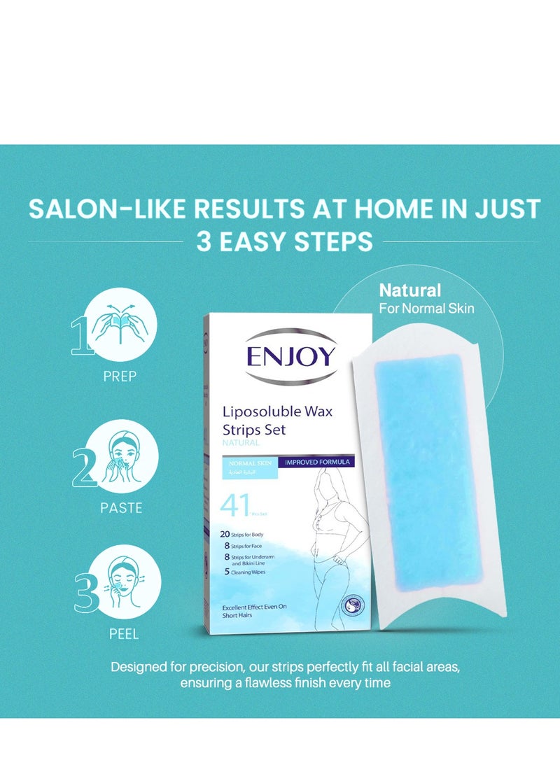 Enjoy Liposoluble Wax Strips Set Natural for Normal Skin – Long-Lasting Smoothness – 41pcs