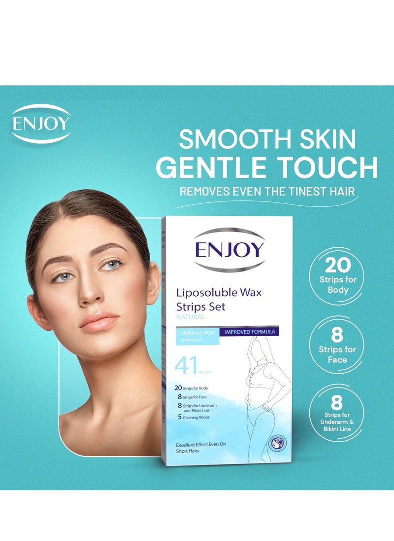Enjoy Liposoluble Wax Strips Set Natural for Normal Skin – Long-Lasting Smoothness – 41pcs