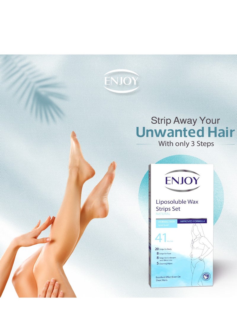 Enjoy Liposoluble Wax Strips Set Natural for Normal Skin – Long-Lasting Smoothness – 41pcs