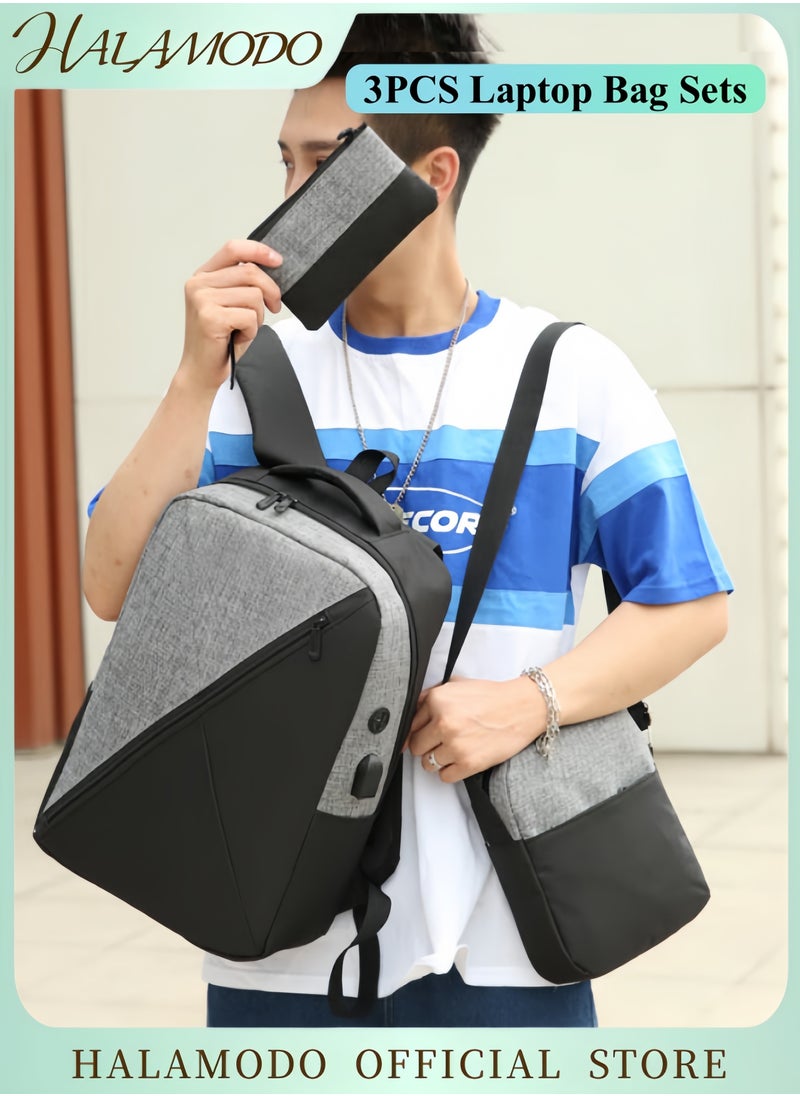 3PCS Laptop Bag Sets Large Capacity Laptop Backpack with USB Charging Port 15.6inch Office Laptop Work Bags Business Backpack for Men Women
