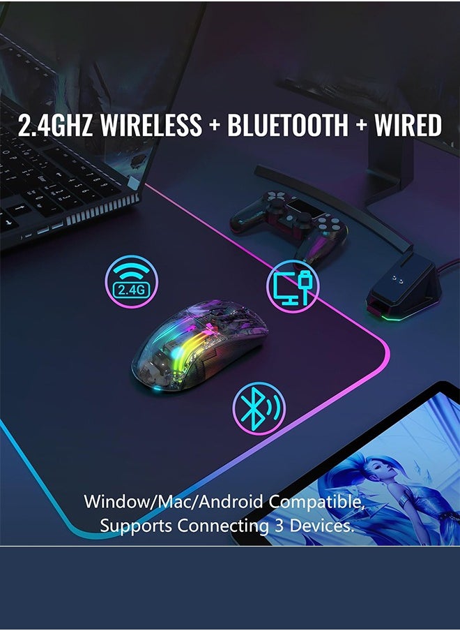 X2 Pro Wireless Gaming Mouse with Charging Dock, Silent Bluetooth Mouse (Tri-Mode BT5.0/2.4G/Wired), RGB Ergonomic Mouse 4000 DPI, Transparent Case, PC/Mac/Tablet, Black