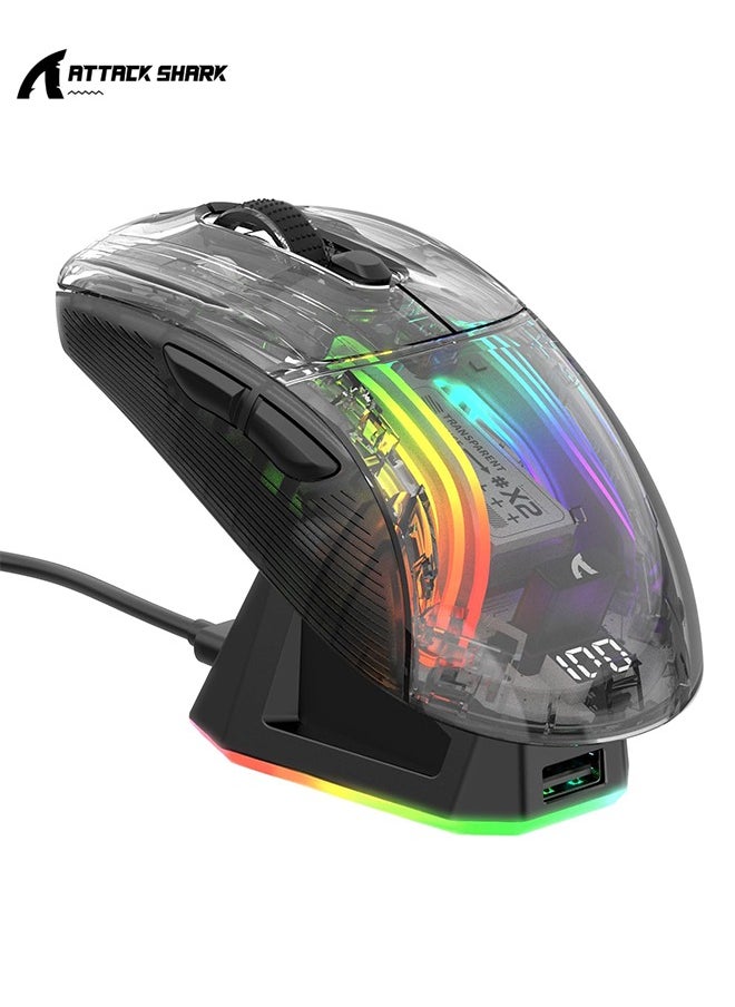 X2 Pro Wireless Gaming Mouse with Charging Dock, Silent Bluetooth Mouse (Tri-Mode BT5.0/2.4G/Wired), RGB Ergonomic Mouse 4000 DPI, Transparent Case, PC/Mac/Tablet, Black
