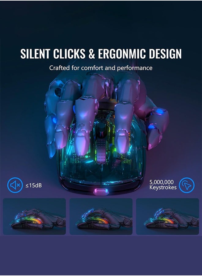 X2 Pro Wireless Gaming Mouse with Charging Dock, Silent Bluetooth Mouse (Tri-Mode BT5.0/2.4G/Wired), RGB Ergonomic Mouse 4000 DPI, Transparent Case, PC/Mac/Tablet, Black