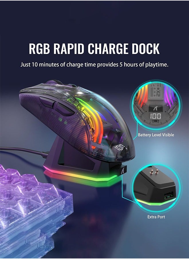 X2 Pro Wireless Gaming Mouse with Charging Dock, Silent Bluetooth Mouse (Tri-Mode BT5.0/2.4G/Wired), RGB Ergonomic Mouse 4000 DPI, Transparent Case, PC/Mac/Tablet, Black