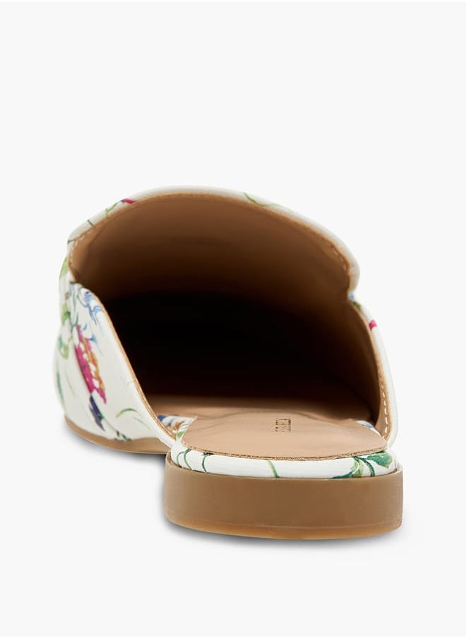 Women's Floral Print Slip-On Mules with Metallic Accent