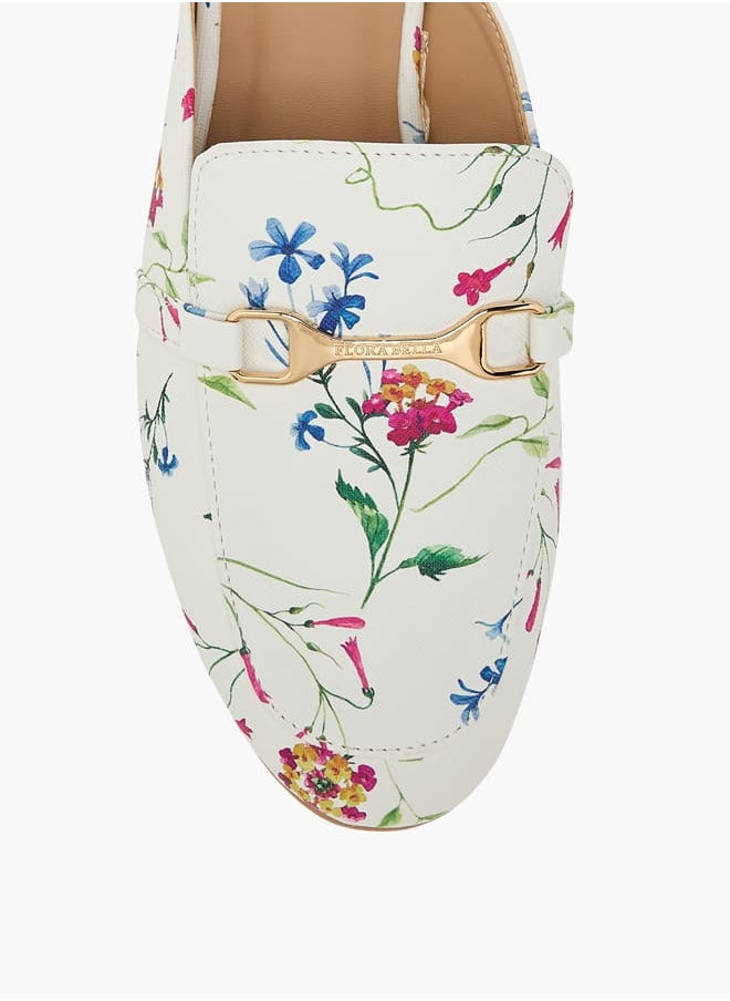 Women's Floral Print Slip-On Mules with Metallic Accent