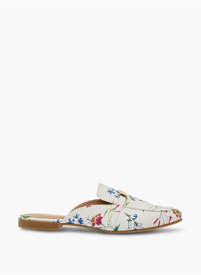 Women's Floral Print Slip-On Mules with Metallic Accent