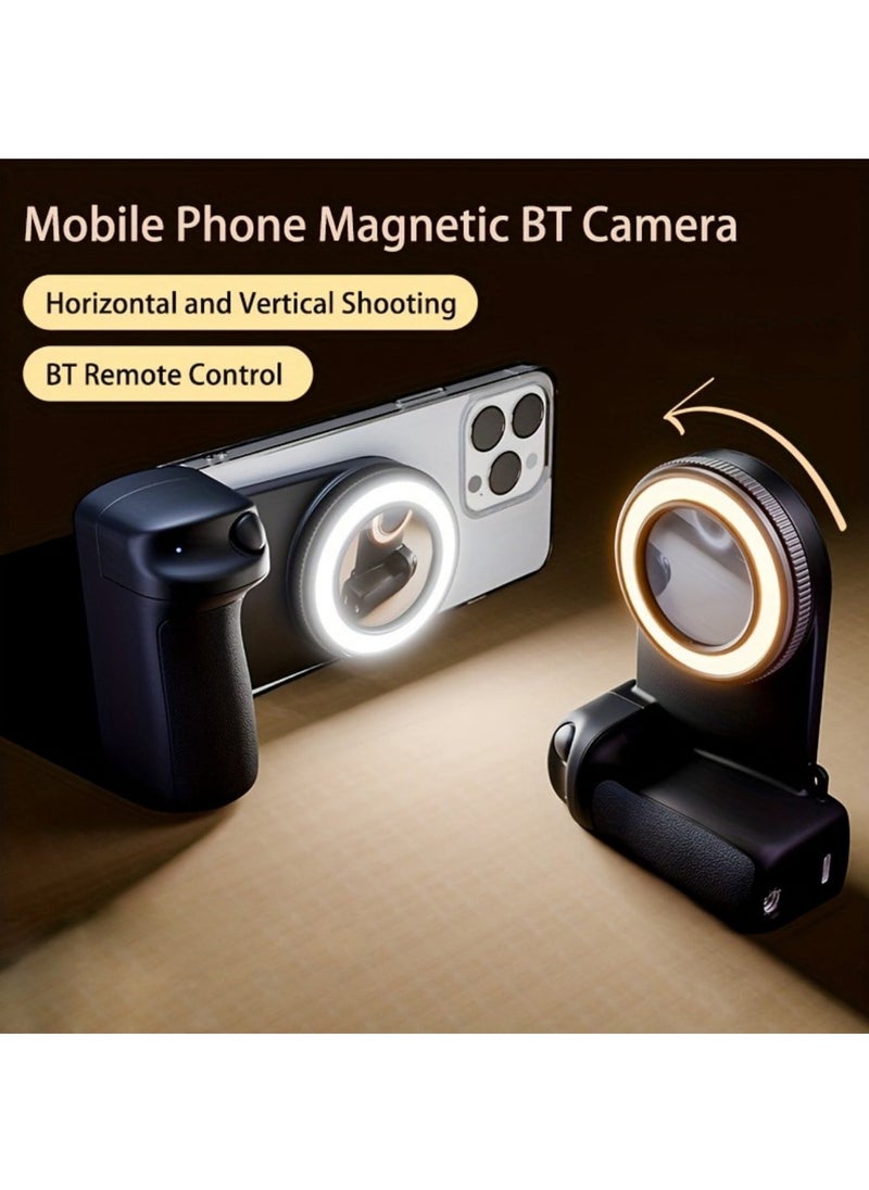 Magnetic Selfie Ring Light, Rechargeable LED Fill Light, Snap Grip with Wireless Bluetooth Remote Control for iPhone, Smartphone Camera Handle, Video Photo Shooting Acccessory Compatible with Magsafe