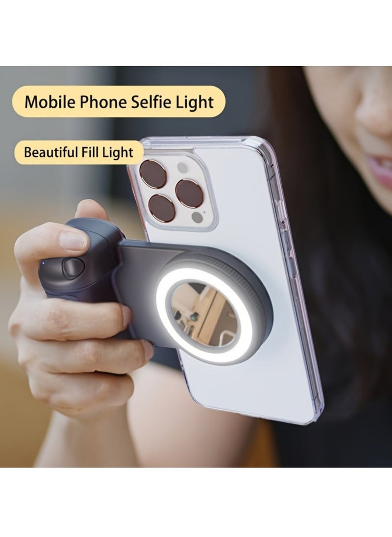 Magnetic Selfie Ring Light, Rechargeable LED Fill Light, Snap Grip with Wireless Bluetooth Remote Control for iPhone, Smartphone Camera Handle, Video Photo Shooting Acccessory Compatible with Magsafe
