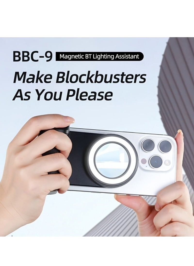 Magnetic Selfie Ring Light, Rechargeable LED Fill Light, Snap Grip with Wireless Bluetooth Remote Control for iPhone, Smartphone Camera Handle, Video Photo Shooting Acccessory Compatible with Magsafe