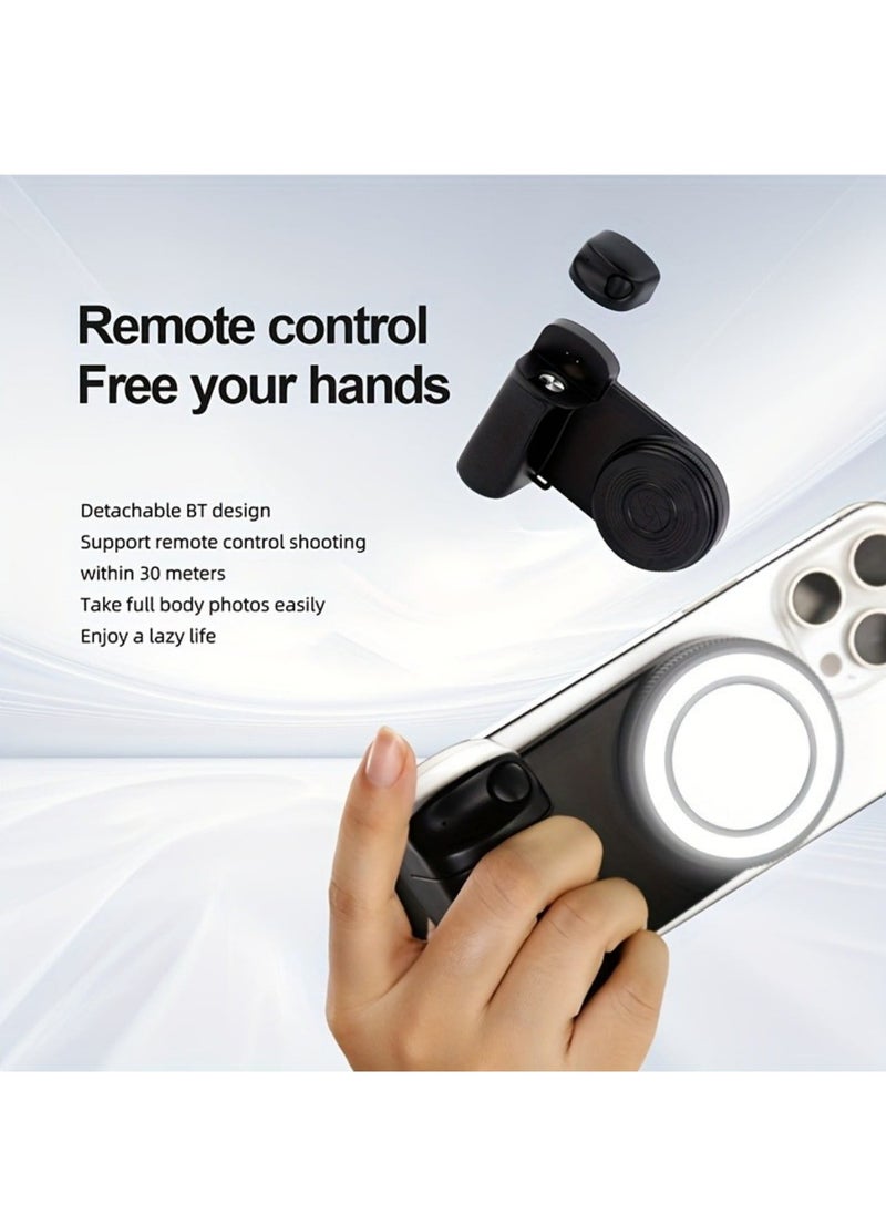 Magnetic Selfie Ring Light, Rechargeable LED Fill Light, Snap Grip with Wireless Bluetooth Remote Control for iPhone, Smartphone Camera Handle, Video Photo Shooting Acccessory Compatible with Magsafe