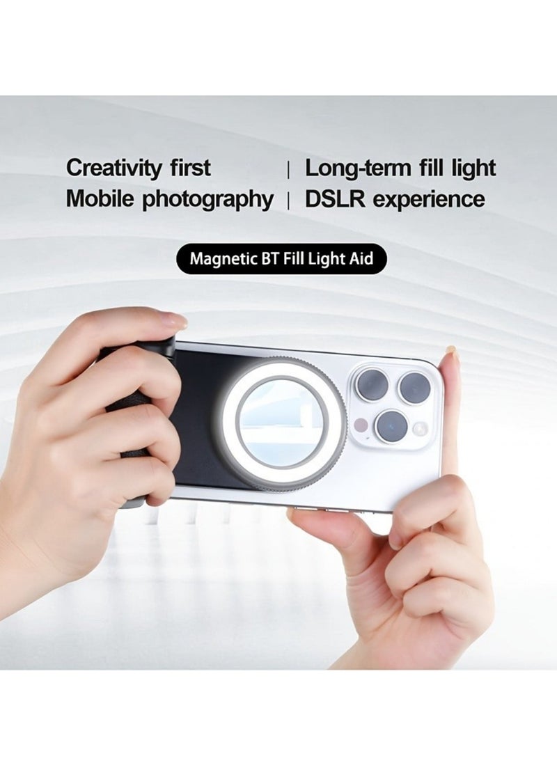 Magnetic Selfie Ring Light, Rechargeable LED Fill Light, Snap Grip with Wireless Bluetooth Remote Control for iPhone, Smartphone Camera Handle, Video Photo Shooting Acccessory Compatible with Magsafe