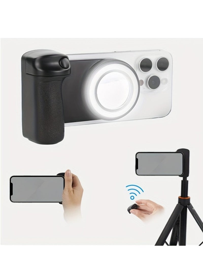 Magnetic Selfie Ring Light, Rechargeable LED Fill Light, Snap Grip with Wireless Bluetooth Remote Control for iPhone, Smartphone Camera Handle, Video Photo Shooting Acccessory Compatible with Magsafe