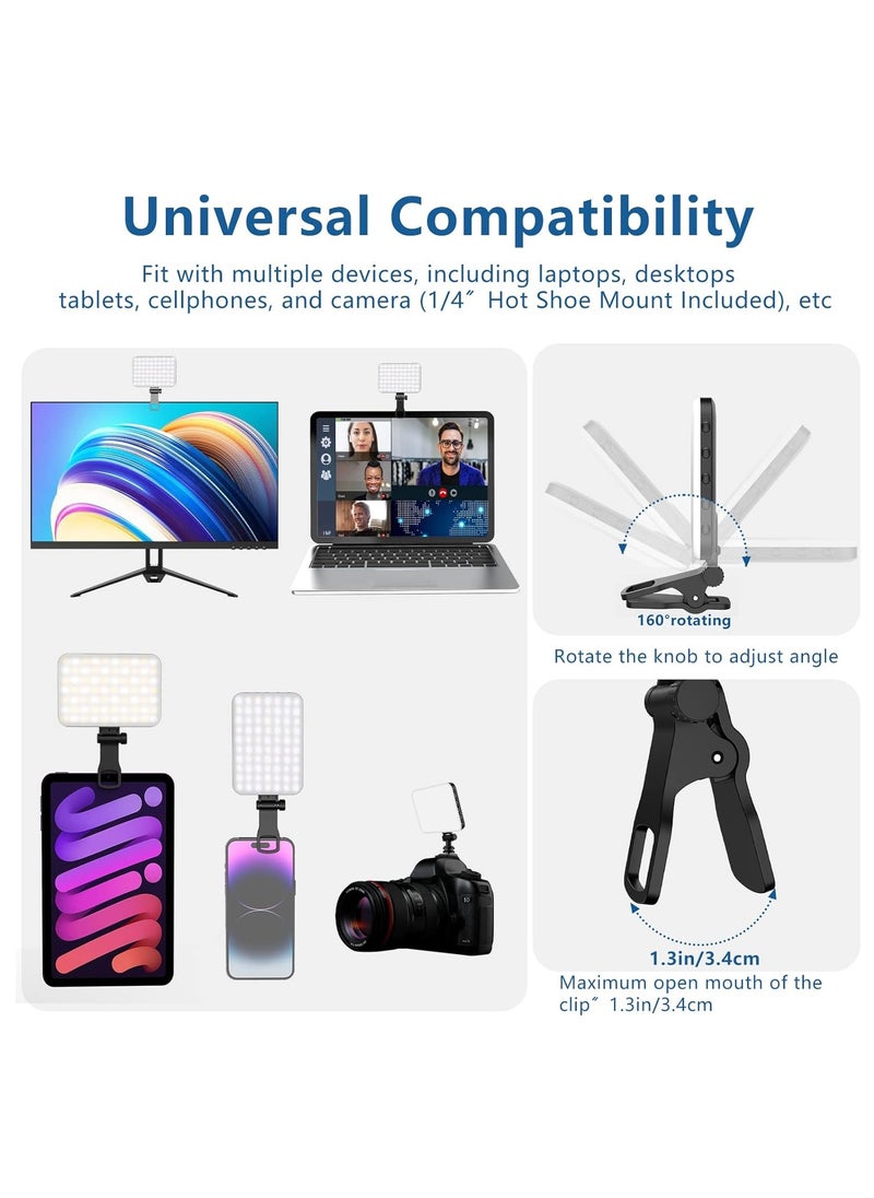 60 LED Portable Selfie Light Video Conference Lighting with Clip & Camera Tripod Adapter Rechargeable 2200mAh CRI 97+, 3 Light Modes for Phone iPhone Webcam Laptop Photo Makeup