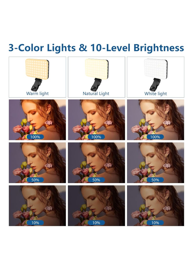60 LED Portable Selfie Light Video Conference Lighting with Clip & Camera Tripod Adapter Rechargeable 2200mAh CRI 97+, 3 Light Modes for Phone iPhone Webcam Laptop Photo Makeup