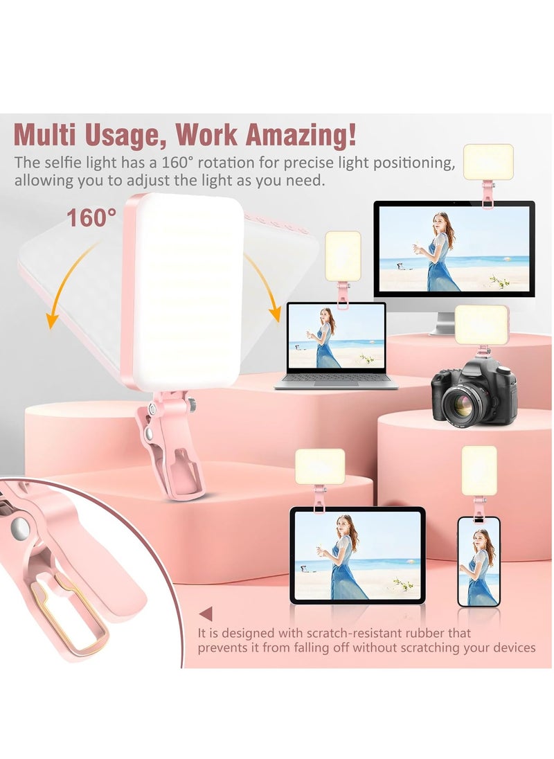 60 LED Portable Selfie Light Video Conference Lighting with Clip & Camera Tripod Adapter Rechargeable 2200mAh CRI 97+, 3 Light Modes for Phone iPhone Webcam Laptop Photo Makeup