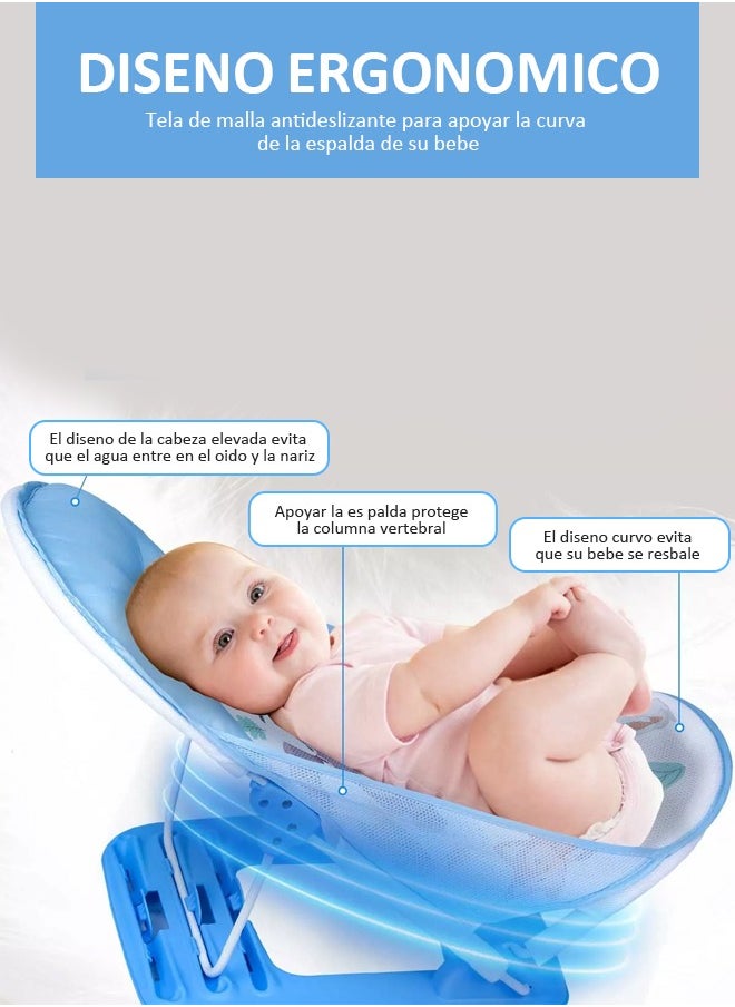 Portable Baby Shower Foldable Baby Bath Seat Chair Anti Slip Baby Bather for Babies 0-12 Months Baby Bathing Chair with 3 Position Adjustable and Washable Soft Mesh Seat