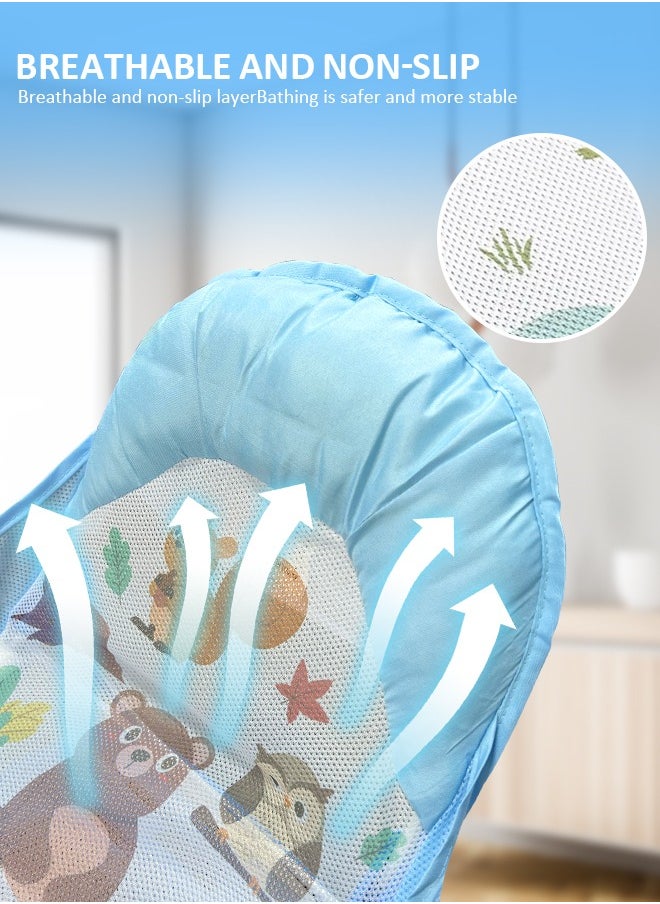 Portable Baby Shower Foldable Baby Bath Seat Chair Anti Slip Baby Bather for Babies 0-12 Months Baby Bathing Chair with 3 Position Adjustable and Washable Soft Mesh Seat
