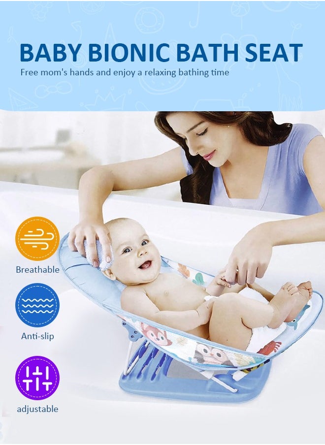Portable Baby Shower Foldable Baby Bath Seat Chair Anti Slip Baby Bather for Babies 0-12 Months Baby Bathing Chair with 3 Position Adjustable and Washable Soft Mesh Seat