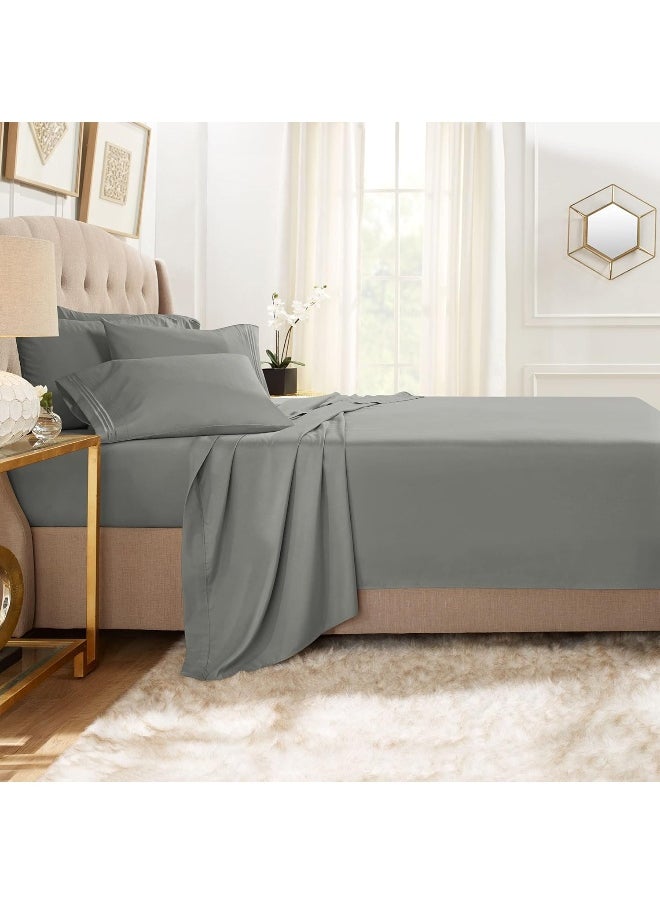 Clara Clark Bed Sheets, Premier 1800 Series Bed Sheet Set with Extra Set Pillowcases, Deep Pocket Fitted Sheet, Luxury Soft Bedding Sheets & Pillowcases, Full XL, Charcoal Gray