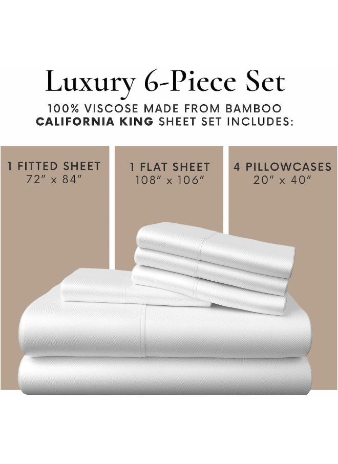Bamboo Bay 6 Piece California King Size Sheet Set, 100% Viscose Made from Bamboo, Breathable, Ultra Soft Cooling Bed Sheets for Hot Sleepers, Beddings with Deep Pockets Fit 16