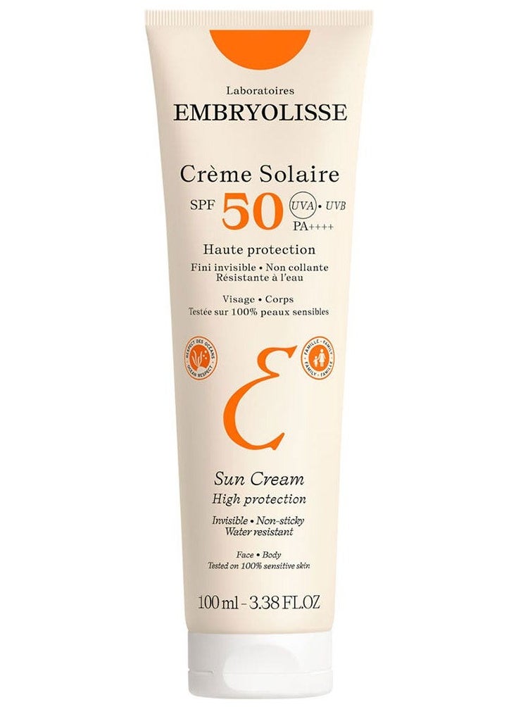 Crème Solaire SPF 50 UVA UVB Sun Cream High Protection  Invisible Non-Sticky Water Resistance for Face and Body 100ml