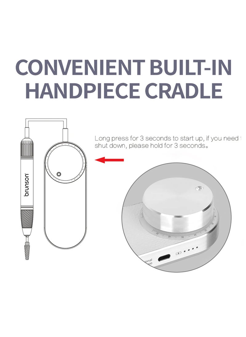 Brunson Submarine Portable Nail Drill Machine Waterproof Low Noise and Vibration 30000 RPM E File for Manicure and Pedicure Professional Electric Nail Drill for Gel Nails Salon and Home Use
