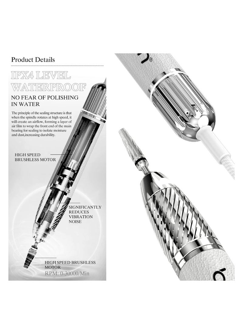 Brunson Submarine Portable Nail Drill Machine Waterproof Low Noise and Vibration 30000 RPM E File for Manicure and Pedicure Professional Electric Nail Drill for Gel Nails Salon and Home Use