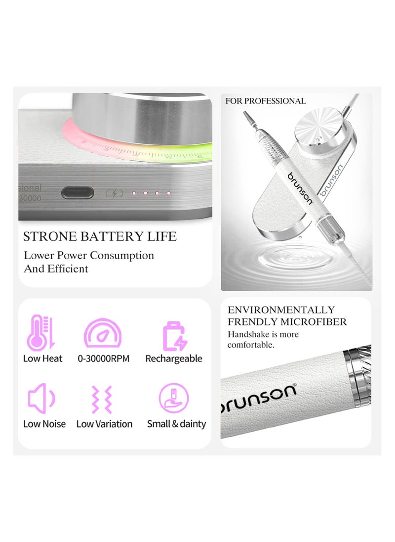 Brunson Submarine Portable Nail Drill Machine Waterproof Low Noise and Vibration 30000 RPM E File for Manicure and Pedicure Professional Electric Nail Drill for Gel Nails Salon and Home Use