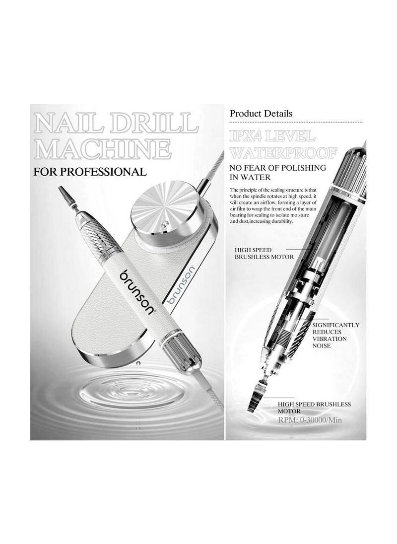 Brunson Submarine Portable Nail Drill Machine Waterproof Low Noise and Vibration 30000 RPM E File for Manicure and Pedicure Professional Electric Nail Drill for Gel Nails Salon and Home Use