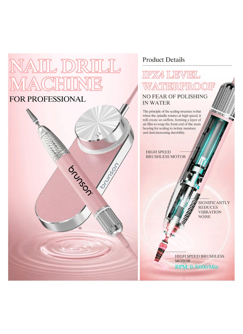 Brunson Submarine Portable Nail Drill Machine Waterproof Low Noise and Vibration 30000 RPM E File for Manicure and Pedicure Professional Electric Nail Drill for Gel Nails Salon and Home Use