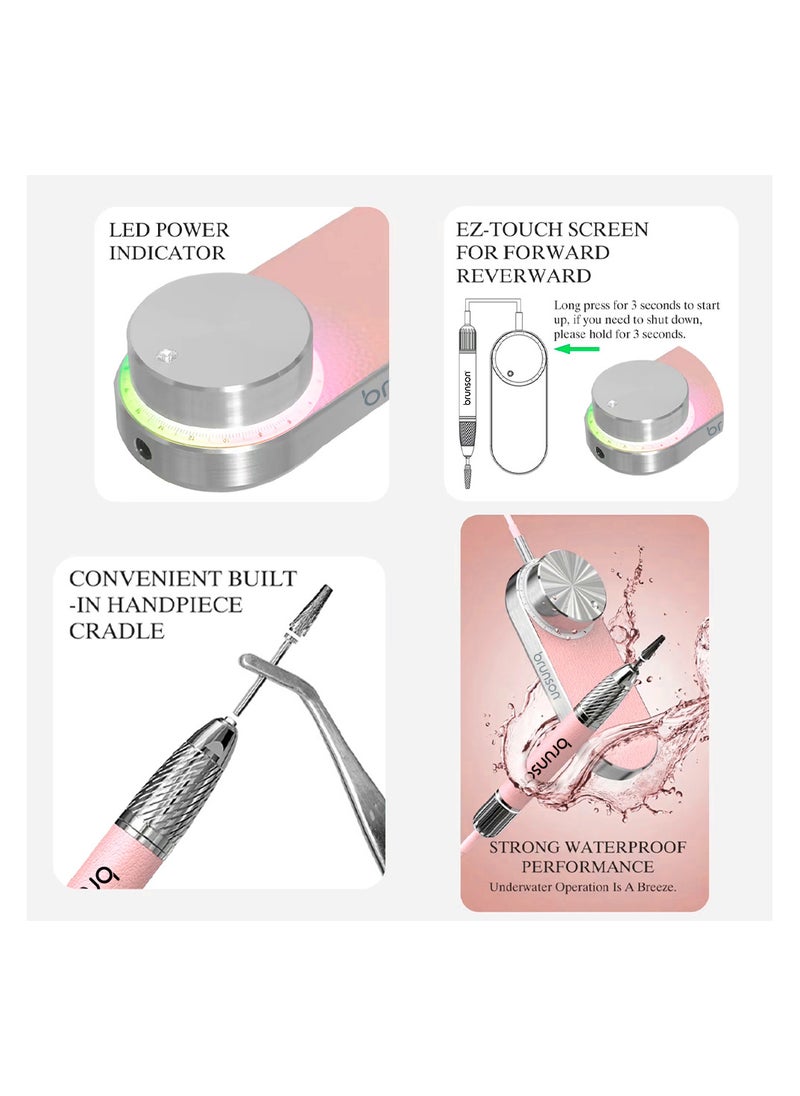 Brunson Submarine Portable Nail Drill Machine Waterproof Low Noise and Vibration 30000 RPM E File for Manicure and Pedicure Professional Electric Nail Drill for Gel Nails Salon and Home Use