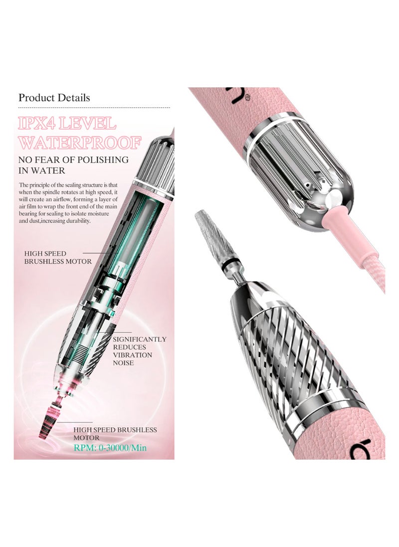 Brunson Submarine Portable Nail Drill Machine Waterproof Low Noise and Vibration 30000 RPM E File for Manicure and Pedicure Professional Electric Nail Drill for Gel Nails Salon and Home Use